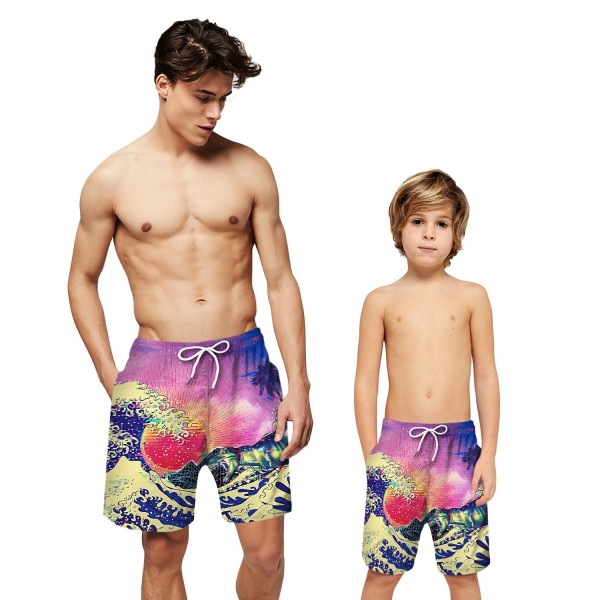 Sea Wave Swim Trunks Shorts Purple 3D Beach Shorts For Men Boys