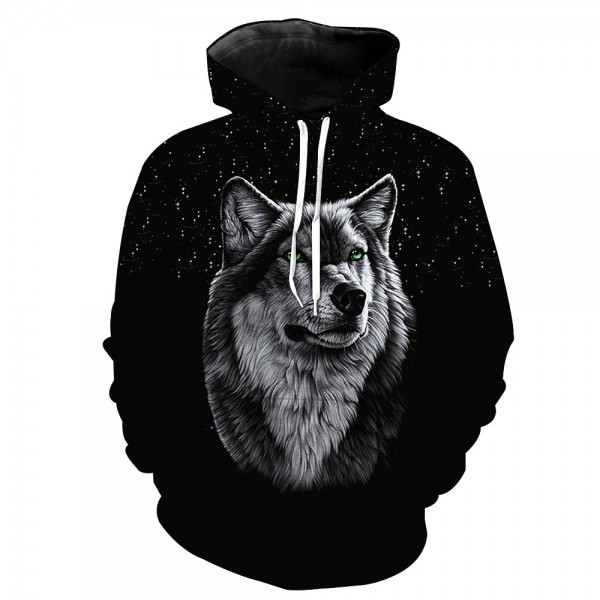 Black Star Wolf 3D Printed Hooded Sweater